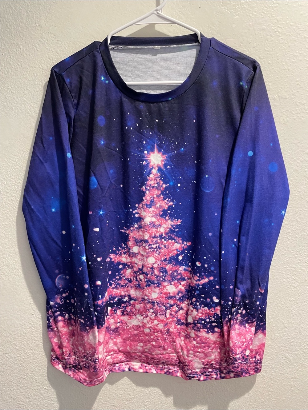 🎄 Pink Glitter Christmas Tree Galaxy Long Sleeve Top XL 🌟